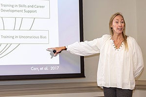 Dr. Rachel Roper, an associate professor of microbiology and immunology at ECU’s Brody School of Medicine, is working to help scientists across the country better understand the extent of gender bias and its implications. (Photos by Rhett Butler)