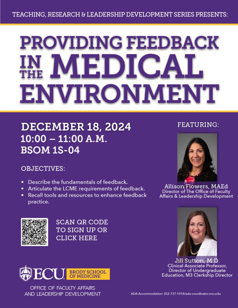 Promotional poster advertising the Providing Feedback in the Medical Environment event.