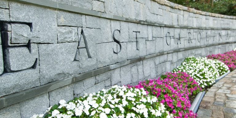 Stone wall inscribed with East Carolina University