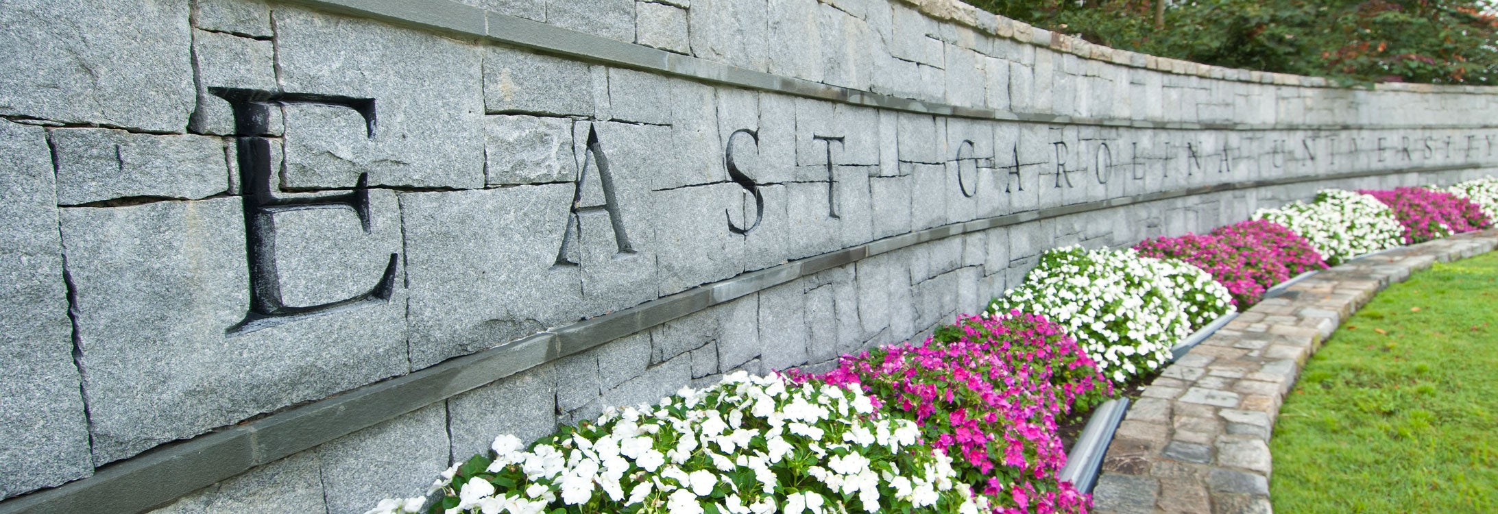 Stone wall inscribed with East Carolina University