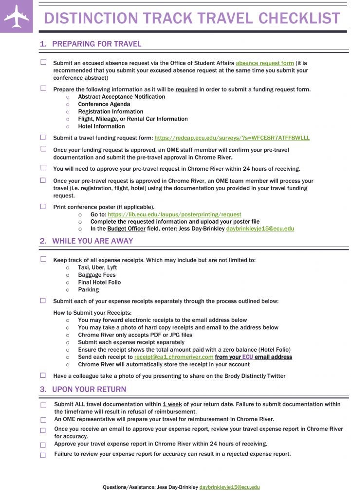 Distinction Track Travel and Project Funding Request | Office of